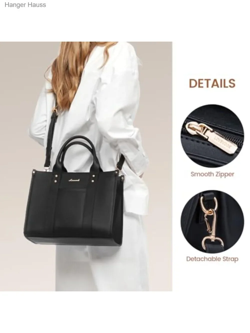 Women's Leather Satchel Tote Bag with Zipper - Work Bag Crossbody
